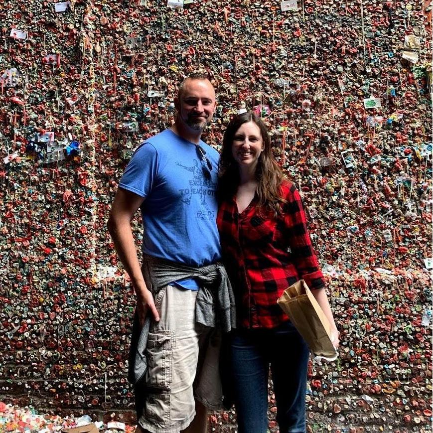 In front of the gum wall under Pike Place Market in Seattle. (August, 2019)