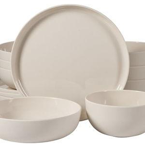 Gibson Home Candy Skies 12 Piece Unbreakable Wheat Straw Melamine Plates - Outdoor Patio Plates and Bowls Dinnerware Set - Outdoor, Camping, & Everyday Use - Matte Exterior/Shiny Interior Taupe Cream