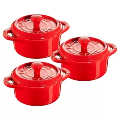 Staub Round Mini Cocotte in White (Set of 3)