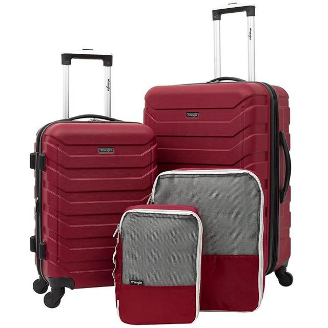 Wrangler 4 Piece Luggage and Packing Cubes Set, Red