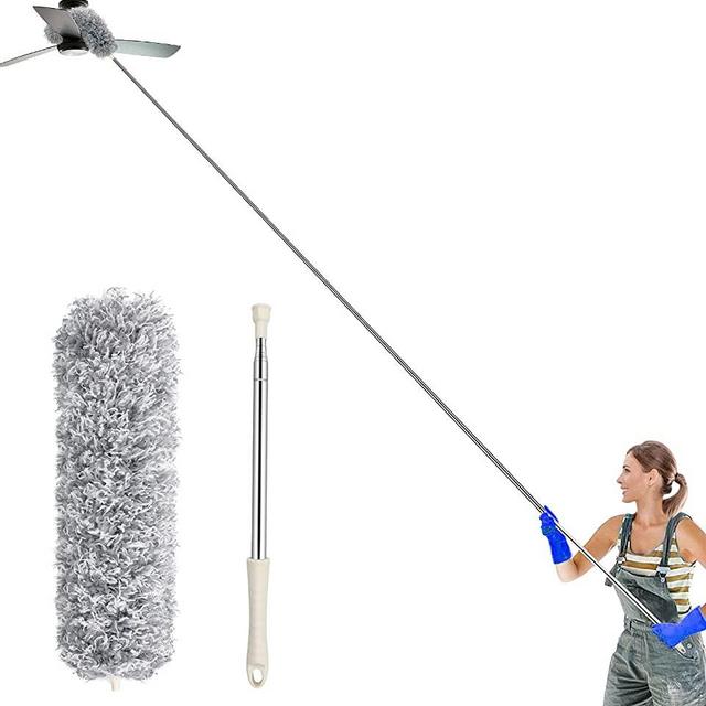 Atopov Microfiber Duster for Cleaning with 100-inch Stainless Steel Extension Pole Extendable Duster Collector Head Bendable, Washable, Lint Free Dusters, Roof，Ceiling Fan, Blinds, Cobwebs