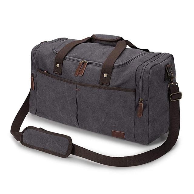 S-ZONE Canvas Duffel Bag Travel Weekend Overnight Bag with Shoes Compartment for Men