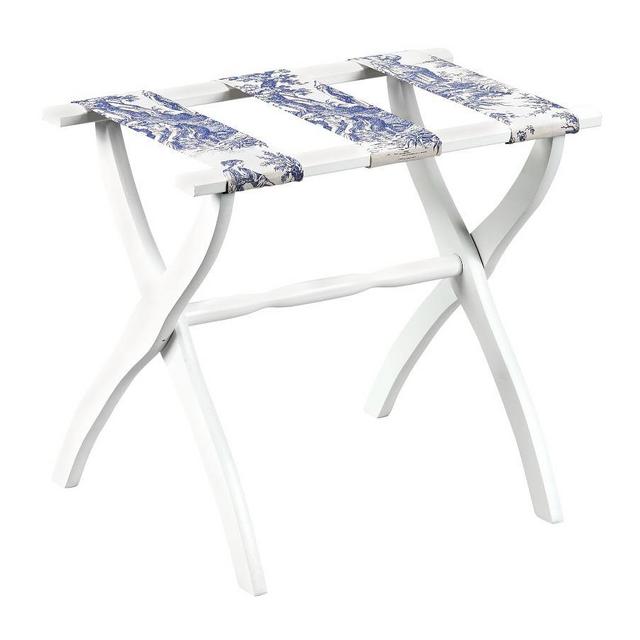 White Contour Leg Luggage Rack, Blue Toile Straps