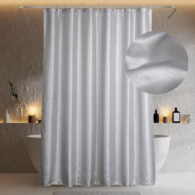 Popkozzi Silver Shower Curtains for Bathroom: Glitter Sparkle Bling Light Grey Fabric Shower Curtain - Waterproof Washable Luxury Elegant Fancy Glam Metallic Shimmer Bath Curtain - 72x72