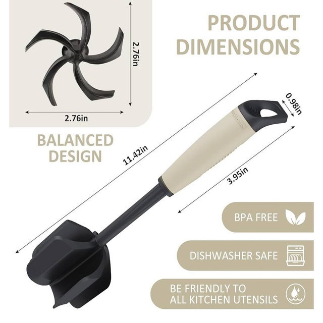 Ourokhome Upgrade Meat Chopper and Potato Masher, Heat Resistant Ground Meat Smasher for Hamburger, 5 Curved Blades Ground Beef Smasher, Nylon Non Stick Mixer, Stirrer and Kitchen Gadgets, Almond