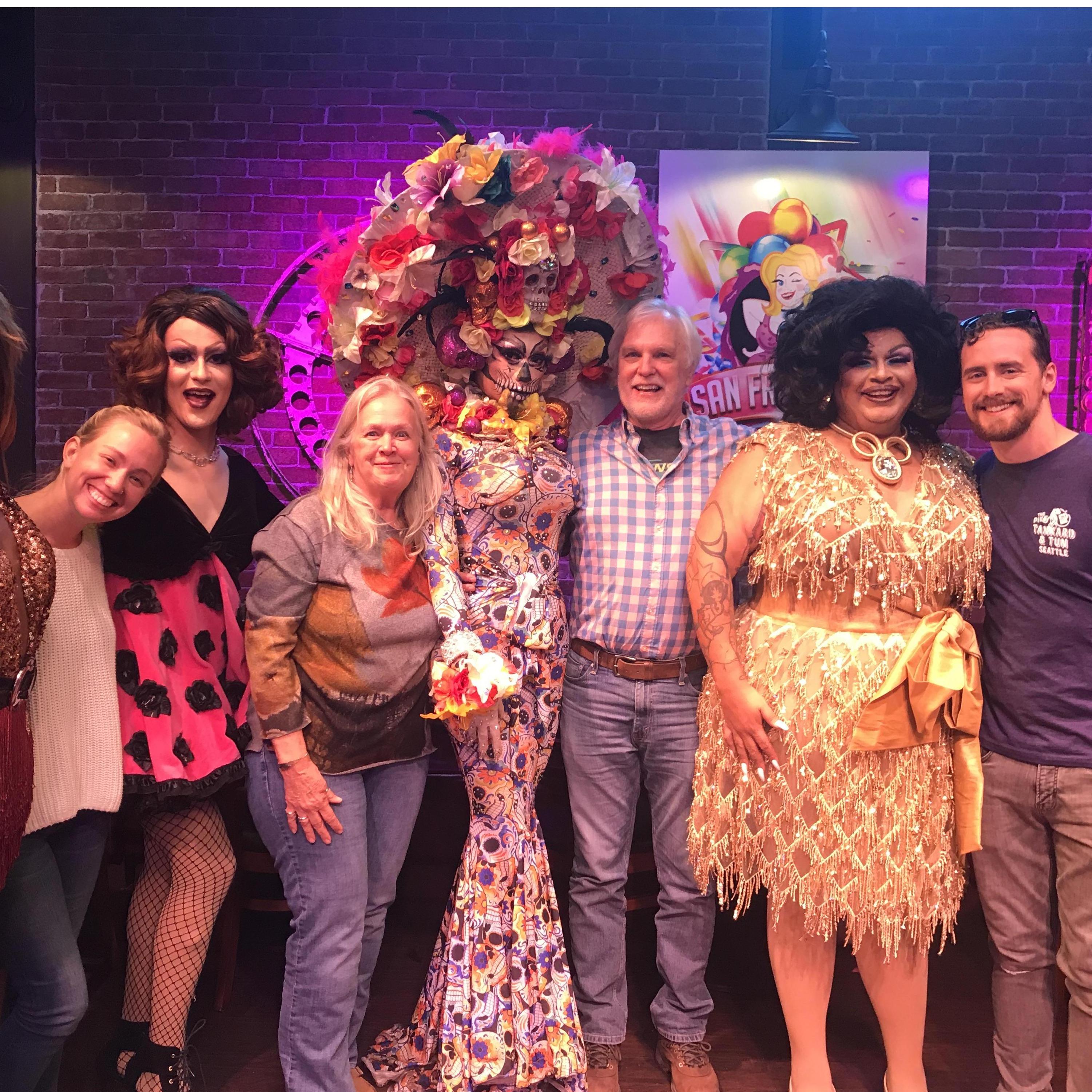 Emily's parents came to visit us in SF - so we went to a Drag Show at Hamburger Mary's!