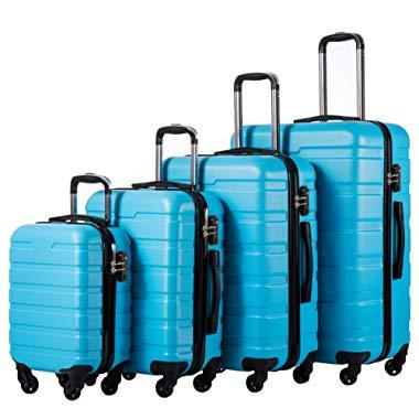 Coolife Luggage 3 Piece Set Suitcase Spinner Hardshell Lightweight TSA Lock 4 Piece Set