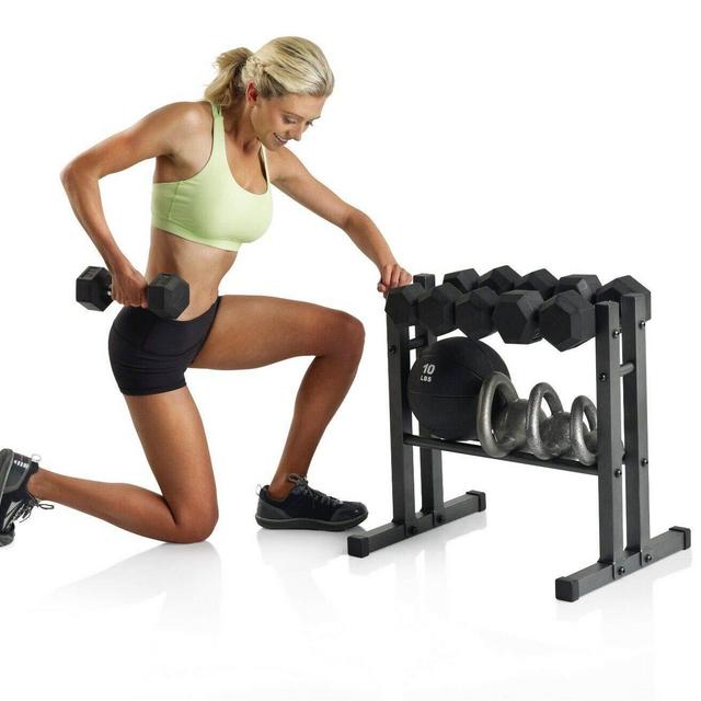 Two Tier Utility Weight Dumbbell Kettlebell Storage Rack WDBRK20 New