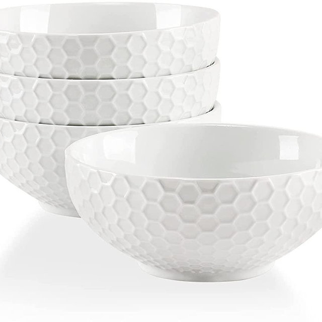 Buyajuju Cereal Soup Bowls, 20 Ounce White Bowls Set, Porcelain Bowls for Oatmeal, Rice, Salad, Pasta and Noodle, Set of 4 (6inch)