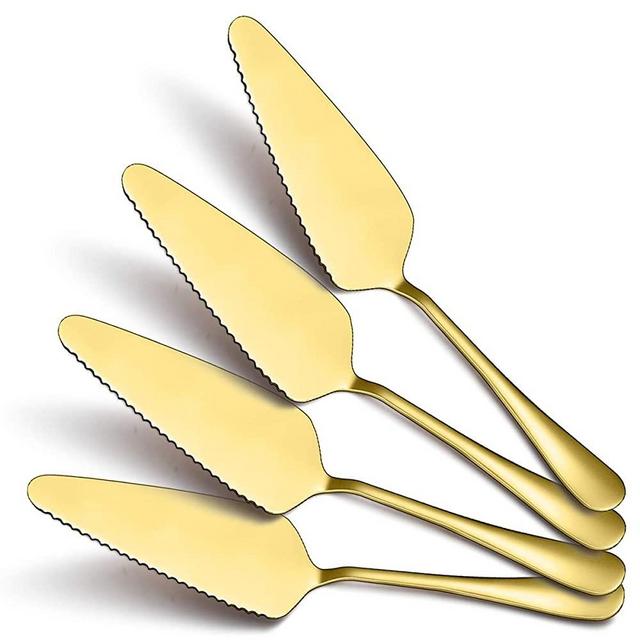 Kyraton Gold Cake Pie Pastry Server Pack Of 4, Wedding Cake Knife And Server Set, Stainless Steel Golden Cake Cutter Wedding Cake Cutting Set, Cake Serving Set