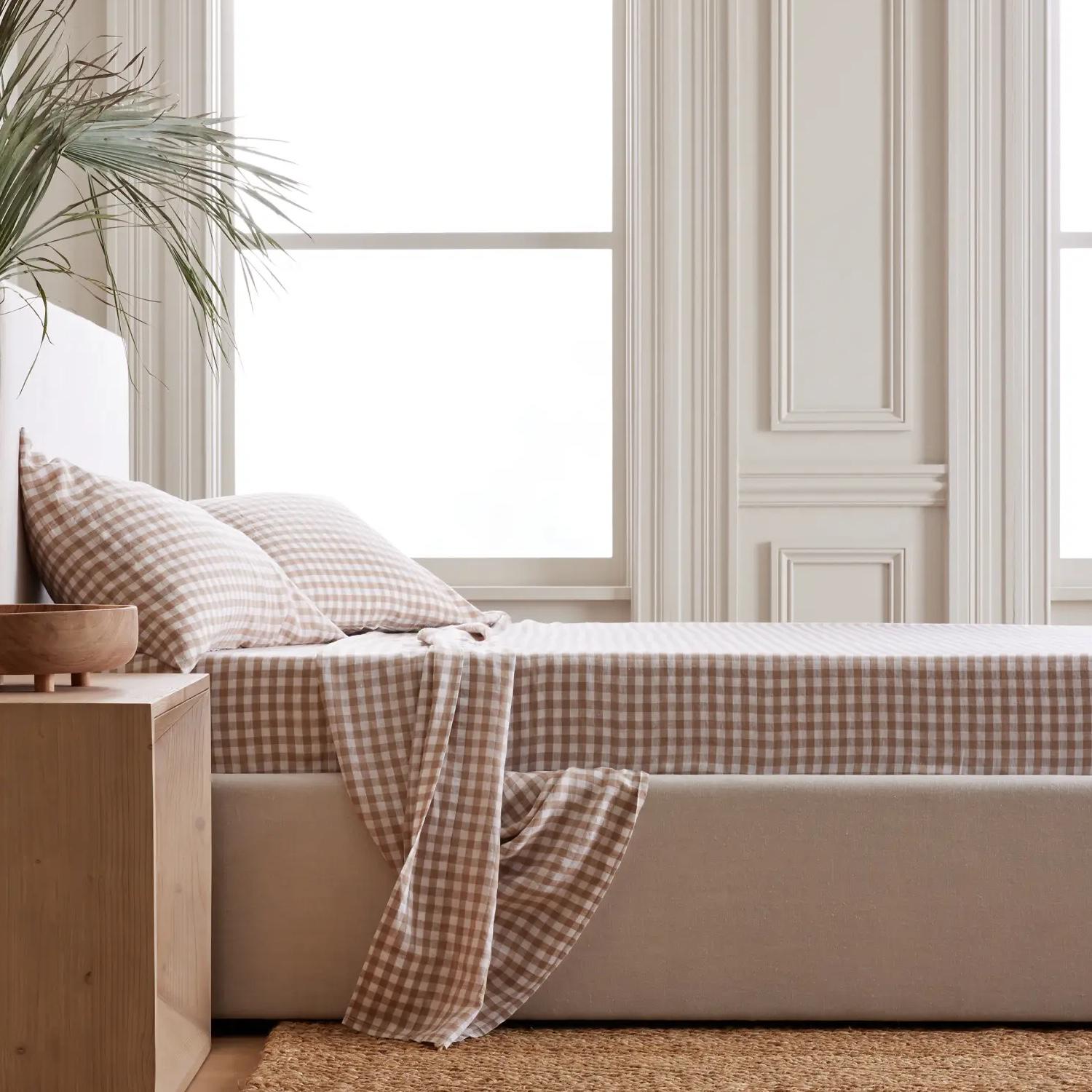 European Linen Gingham Sheet Set, queen
