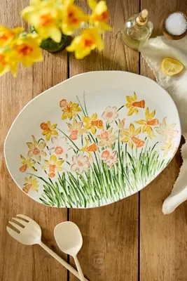 Daffodil Stoneware Serving Platter, Large