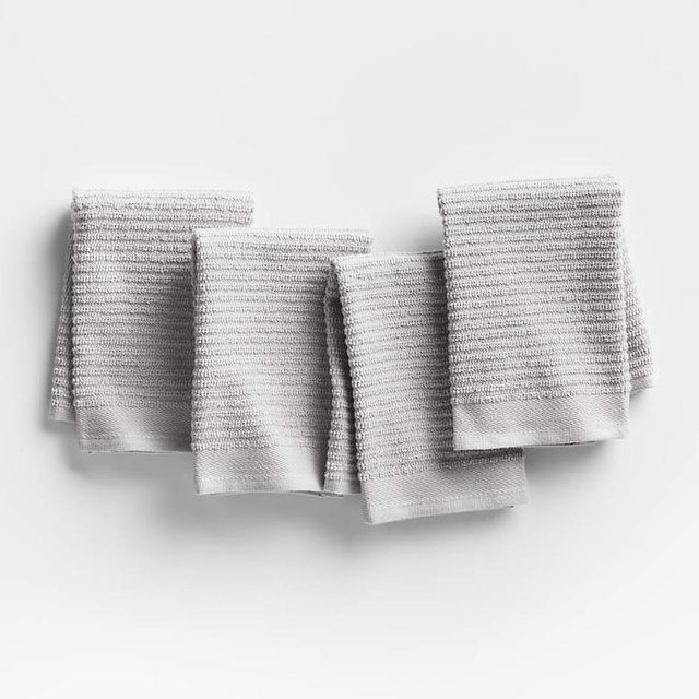 Ribbed Bar Mop Grey Organic Cotton Dish Cloths, Set of 4
