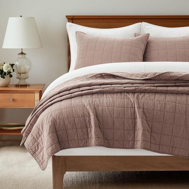 EVERGRACEHOME 100% Cotton Box Stitch Quilt Bedding Set King Size 3 Pieces, Garment-Washed Lightweight Soft Cozy Coverlet, Oversized Quilted Bedspread Sets with 2 Shams for All Season, Clay