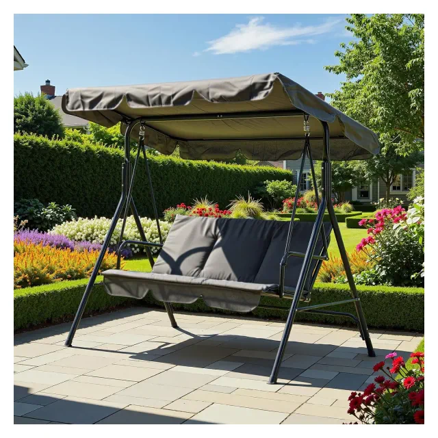 3-Seat Outdoor Swing with Adjustable Canopy & Armrests, Breathable Fabric, 600lb Capacity for Backyard & Garden