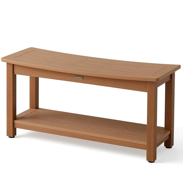 36'' Large Shower Bench Seat, Poly Lumber Bath Stool for Inside Shower Waterproof, HDPS Bathroom Chair for Shaving Legs with Adjustable Feet, Non-Slip & No Maintenance, Brown