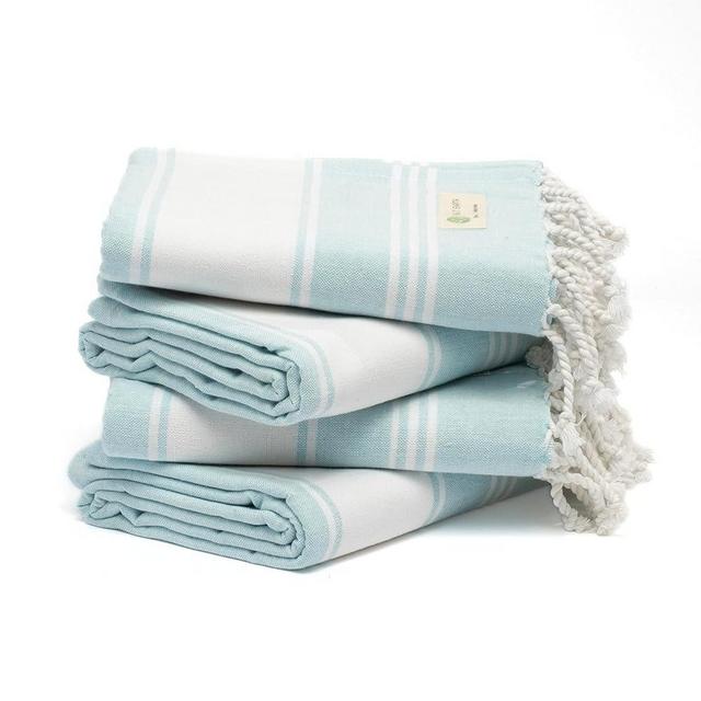 Salt Earth Cotton Turkish Beach Towel, Set of 4 Large, Bathroom, Beach Essentials, Gym, Quick Dry for Shower, Lightweight Large Towels for All (Aqua)
