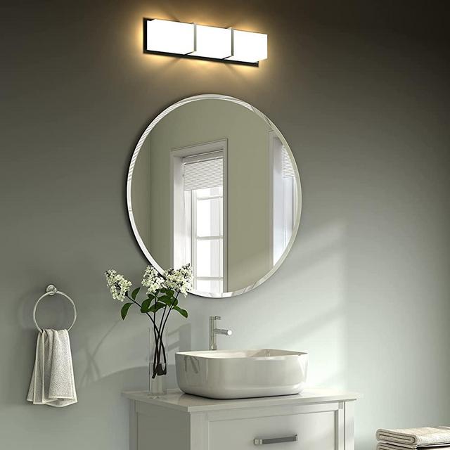 KOHROS Round Beveled Polished Frameless Wall Mirror for Bathroom, Vanity, Bedroom (31.5" Round)