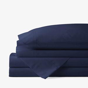Classic Cool Cotton Percale Bed Sheet Set - Navy, Queen