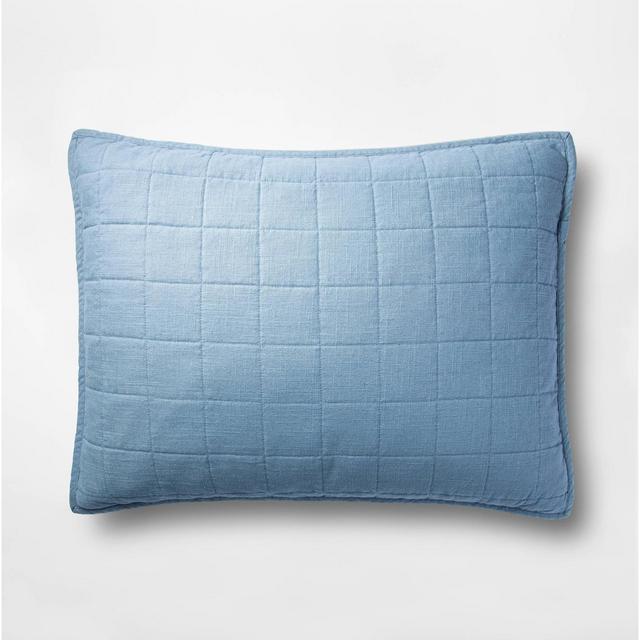 Standard Heavyweight Linen Blend Quilted Pillow Sham Sky Blue - Casaluna™