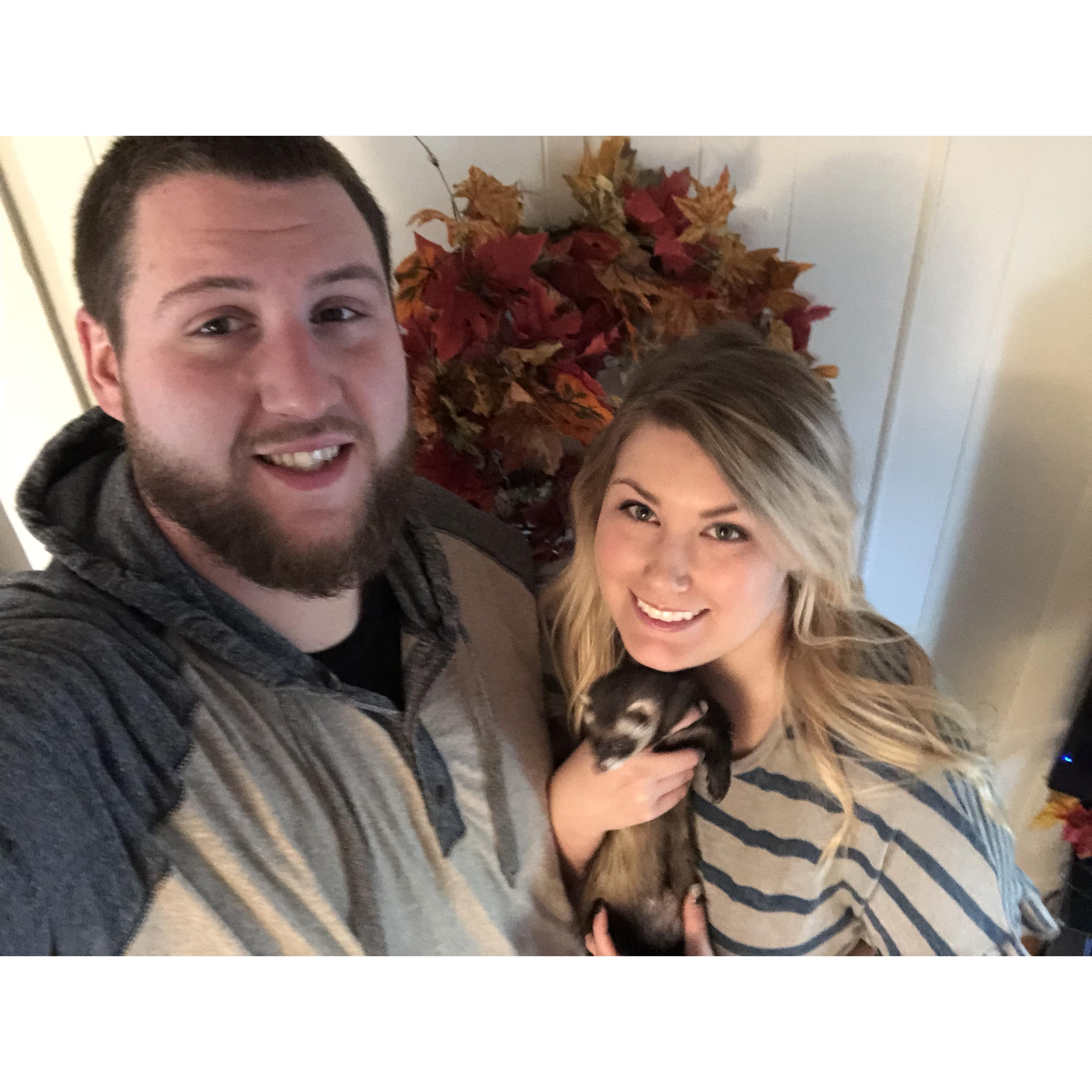 Our first Thanksgiving picture as a family with our ferret, UMI!