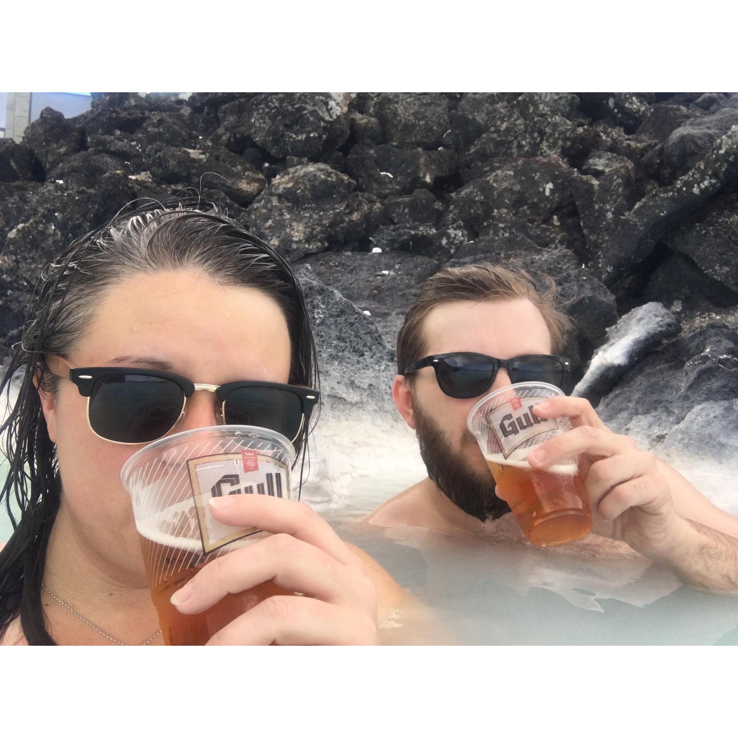 The hot springs in the Blue Lagoon in Iceland.