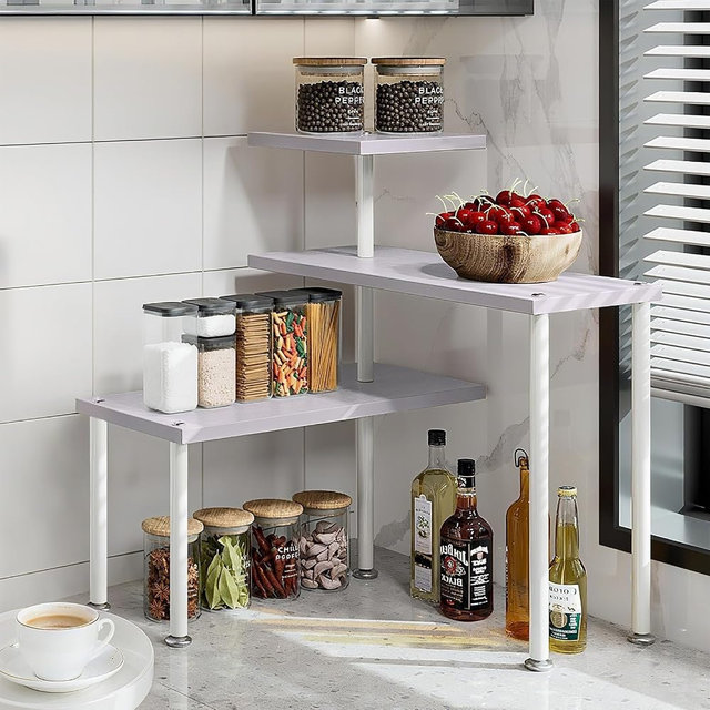 Dazioter Countertop Organizer Organization 3 Tier Kitchen Corner Shelves Adjustable Spice Storage Rack for Bathroom Coffee Area Over Sink (Light Purple)