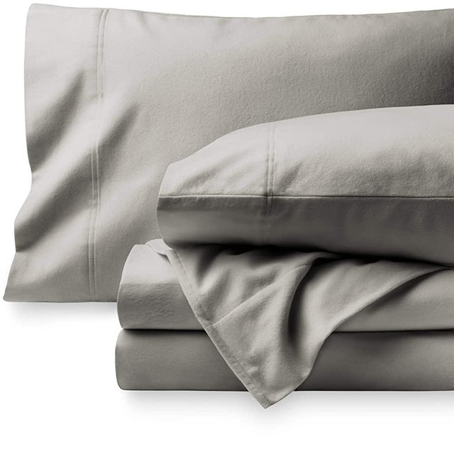 Bare Home Flannel Sheet Set 100% Cotton, Velvety Soft Heavyweight - Double Brushed Flannel - Deep Pocket (King, Light Grey)