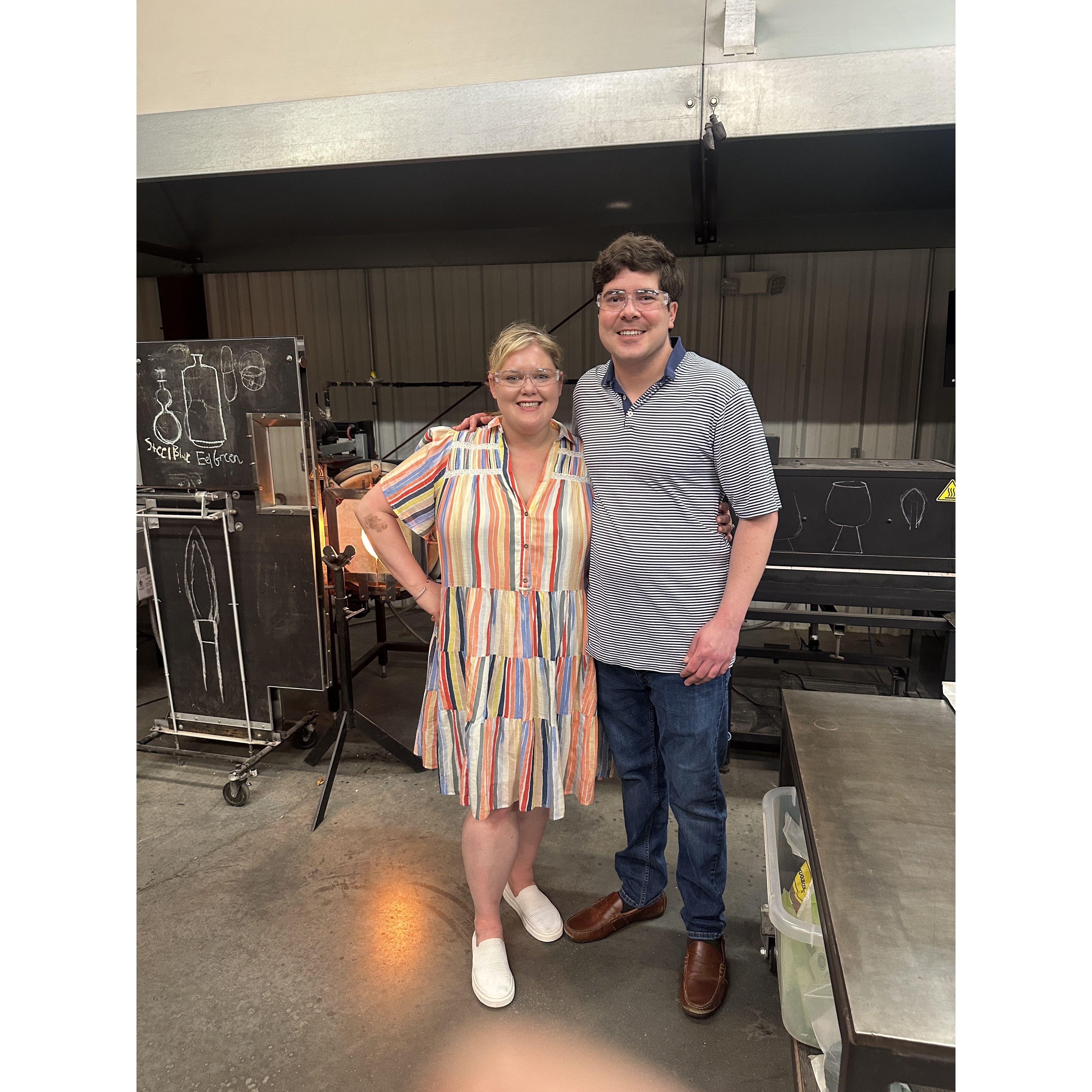 A date night blowing glass at Hot Glass Alley