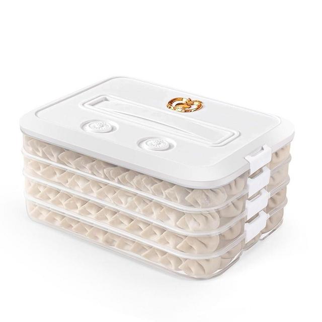 OFFKITSLY Food Storage Containers with Lids, Plastic Cookie Storage Containers Airtight, 4-Layer Stackable Food Containers Dumpling Storage Box, White