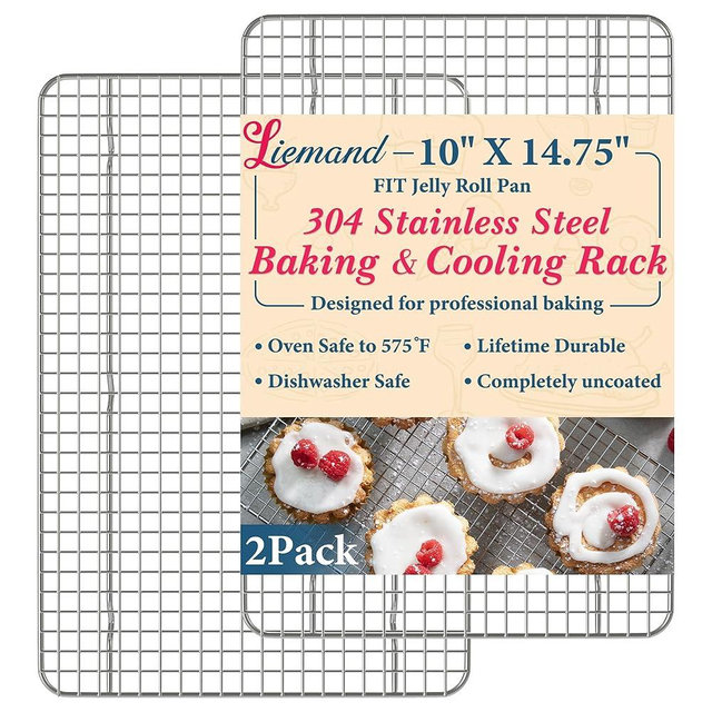 Cooling Racks for Cooking and Baking - 10"x14.75" Oven Safe Premium Stainless Steel Heavy Duty Baking Rack Tight-Wire, Fits Jelly Roll Pan Rack for Roasting & Grilling & Cooking - Set of 2