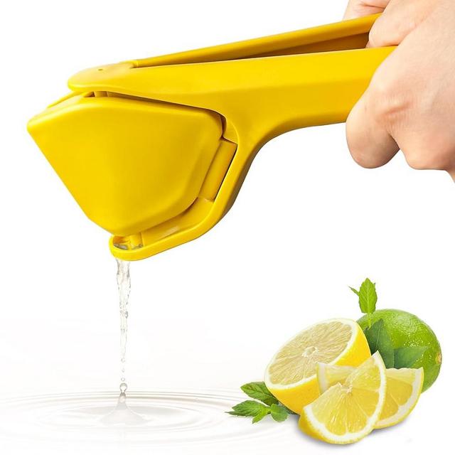 Lemon Juicer Squeezer Manual, Max Juice Extraction Lemon Lime Squeezer, Easy-to-Use Flat Lemon Squeezer with Leverage to Reduce Effort, Hand Juicer Citrus Squeezer with Built-in Strainer, Yellow