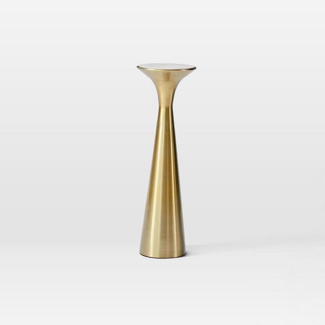 Silhouette Pedestal Drink Table, White Marble/Antique Brass