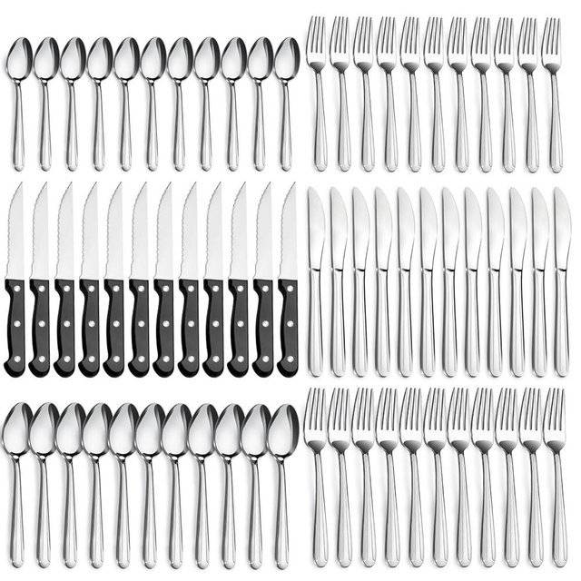 Pleafind 72-Pieces Silverware Set for 12, Flatware Set with Steak Knives, Stainless Steel Cutlery Set, Include Forks Spoons and Knives Set, Dishwasher Safe Utensil Sets for Home Restaurant