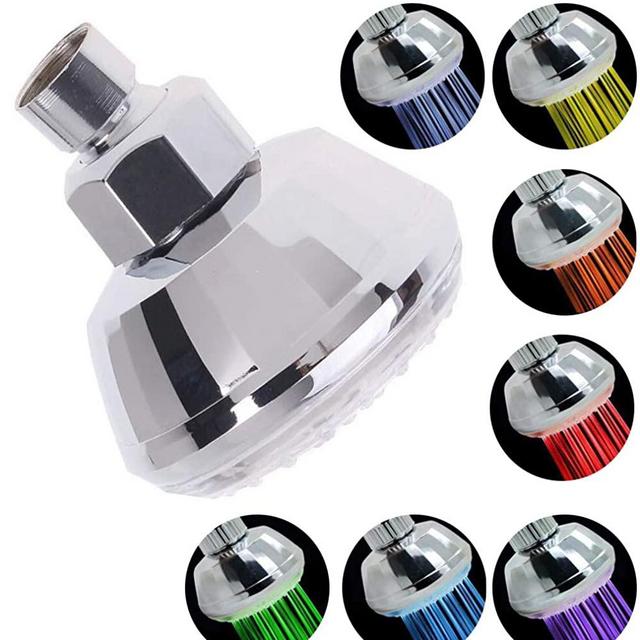 LED Shower Head, 7 Colors Light Automatically Change Fixed Shower Head for Bathroom, Ultra-Quiet Battery-Free High Pressure Water Flow Glow, Angle-Adjustable Light Up Shower Head for Kids Adult