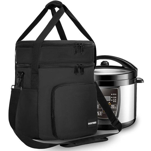 OUUTMEE 2 Compartments Pressure Cooker Travel Tote Bag, Top Zip Compartment and Pocket for 8 Quart Cooker Accessories, Insulated Travel Carrier with Easy to Clean Lining