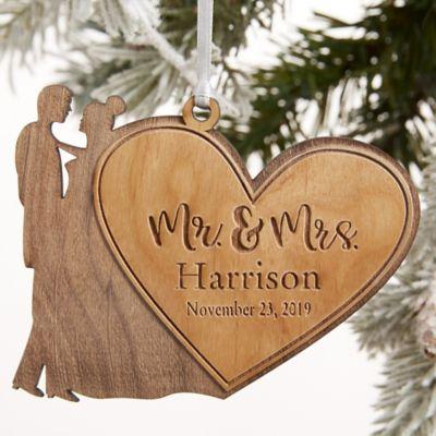 Mr. & Mrs. Wedding Couple Personalized Wood Ornament