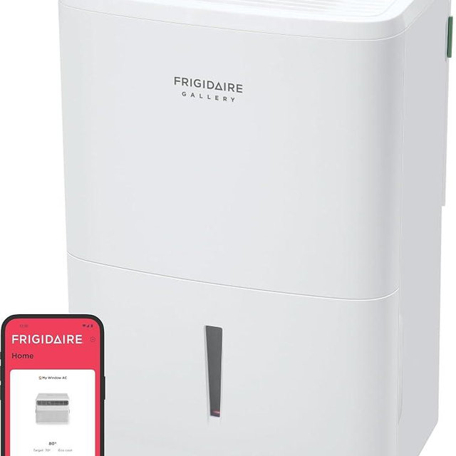 Frigidaire Gallery 2-in-1 50-Pint Portable Dehumidifier with Wi-Fi, Energy Star Certification & Air Quality Monitoring for Medium/Large Rooms & Basements, Custom Humidity Control, Auto Shut Off, White