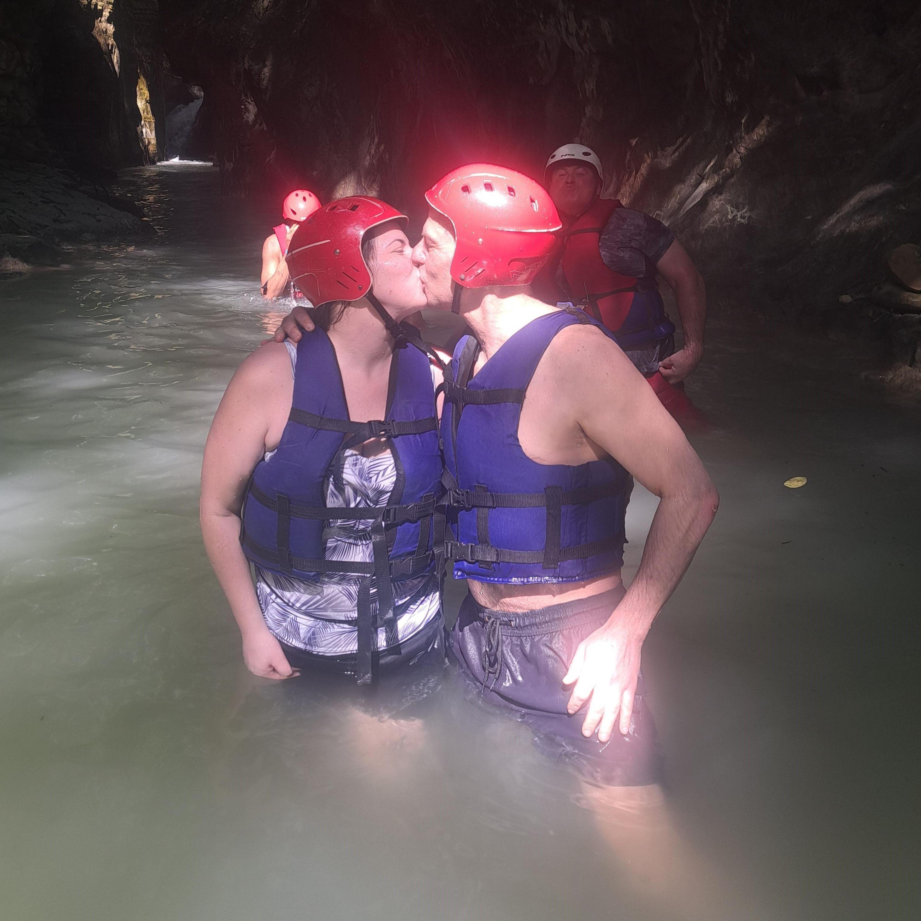 Kissing at the falls we slid down in Santo Domingo as the angels listened in!