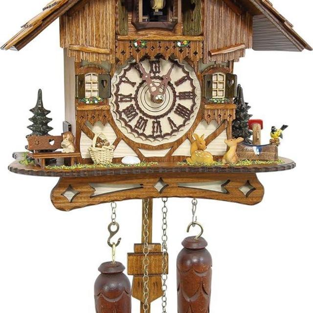 Cuckoo-Palace German Cuckoo Clock - Blackforest Hillside Chalet with Wonderful Animals with Quartz Movement - 10 1/4 inches Height