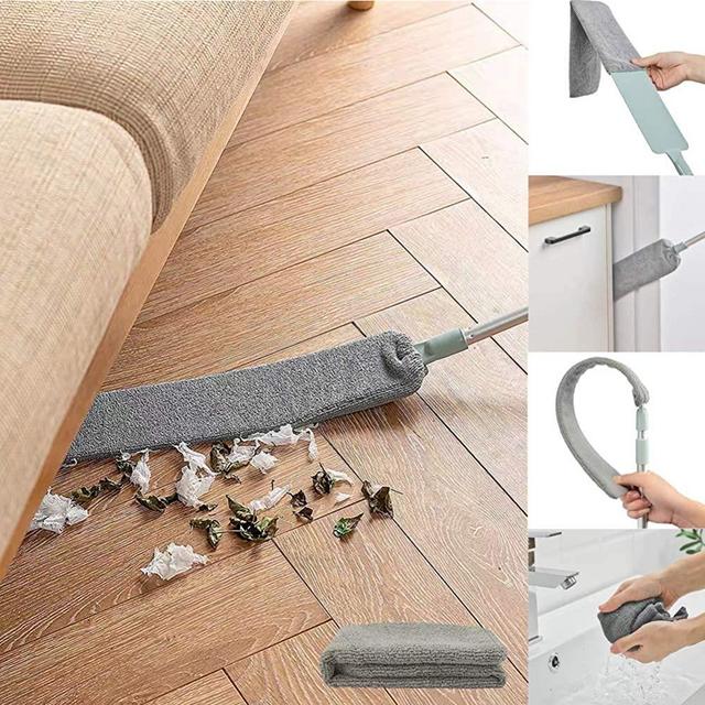 Dust Brush Under Appliance Microfiber Duster with Extension Pole (40 to 54 inches) Bendable, Washable, Extendable Gap Dusters for Sofa Bed Furniture Bottom - Wet or Dry