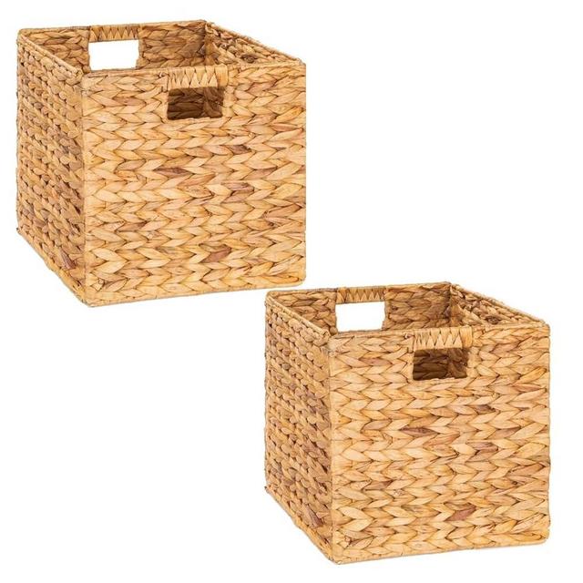 M4DECOR Water Hyacinth Storage Baskets, Woven Baskets for Shelving, Square Wicker Baskets for Bedroom, Living Room, Nursery (2 packs 10.5in)