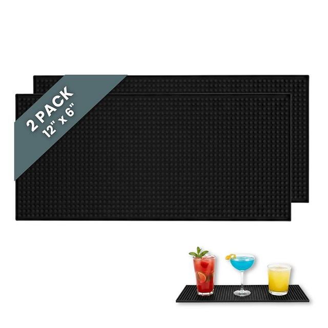 Esatto 12" x 6" Professional Service Mat, Black – Sturdy Thick Durable and Stylish Service Bar Mat for Spills, Coffee, Bars, Restaurants, Counter Top Dish Drying Mat Glass Drying Mat (2)
