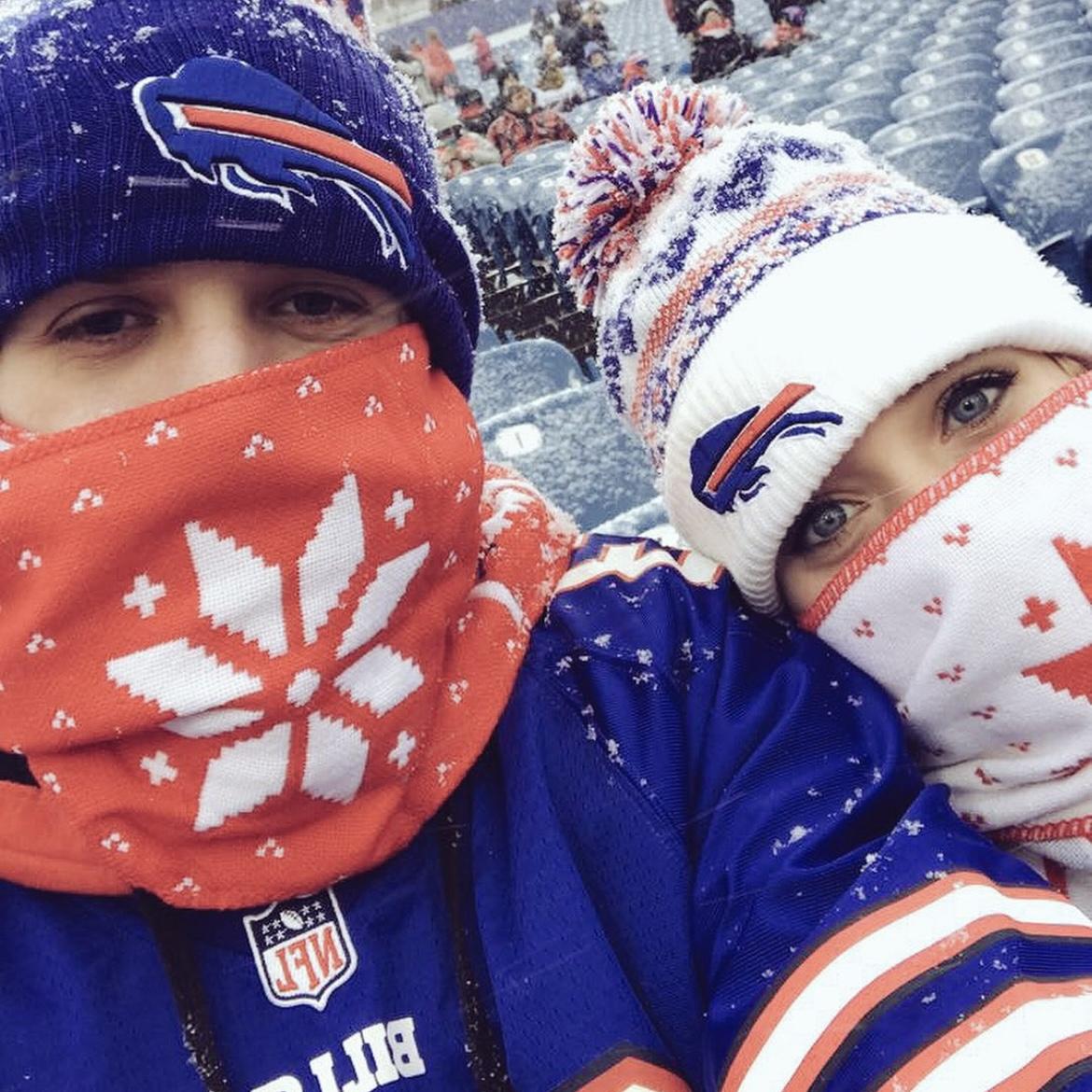 2017. We get snowed on at one of favorite things to do together, going to a Buffalo Bills Game.