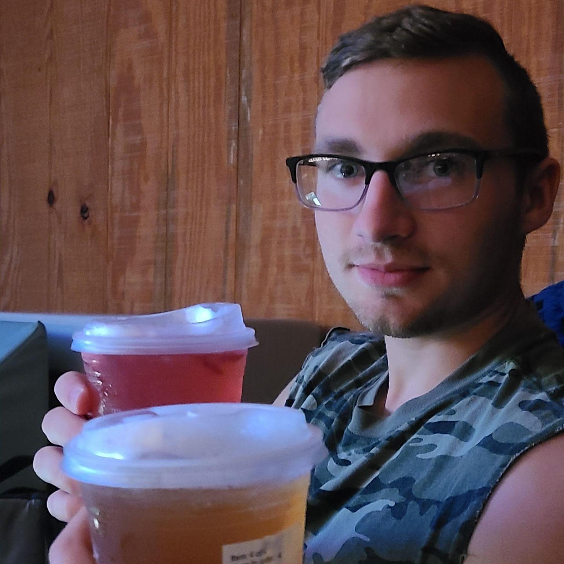 Introducing him to his very first Starbucks drink