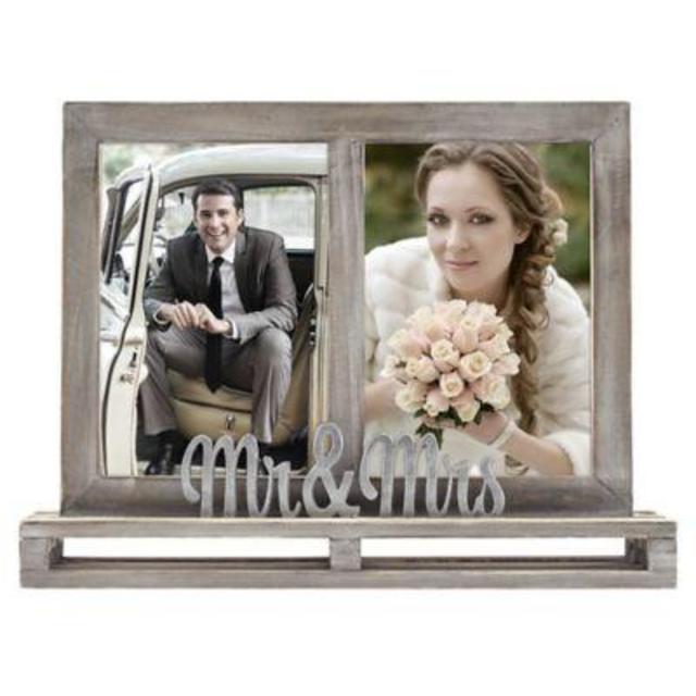 "Mr & Mrs" 2-Opening Decorative Wood and Metal Frame