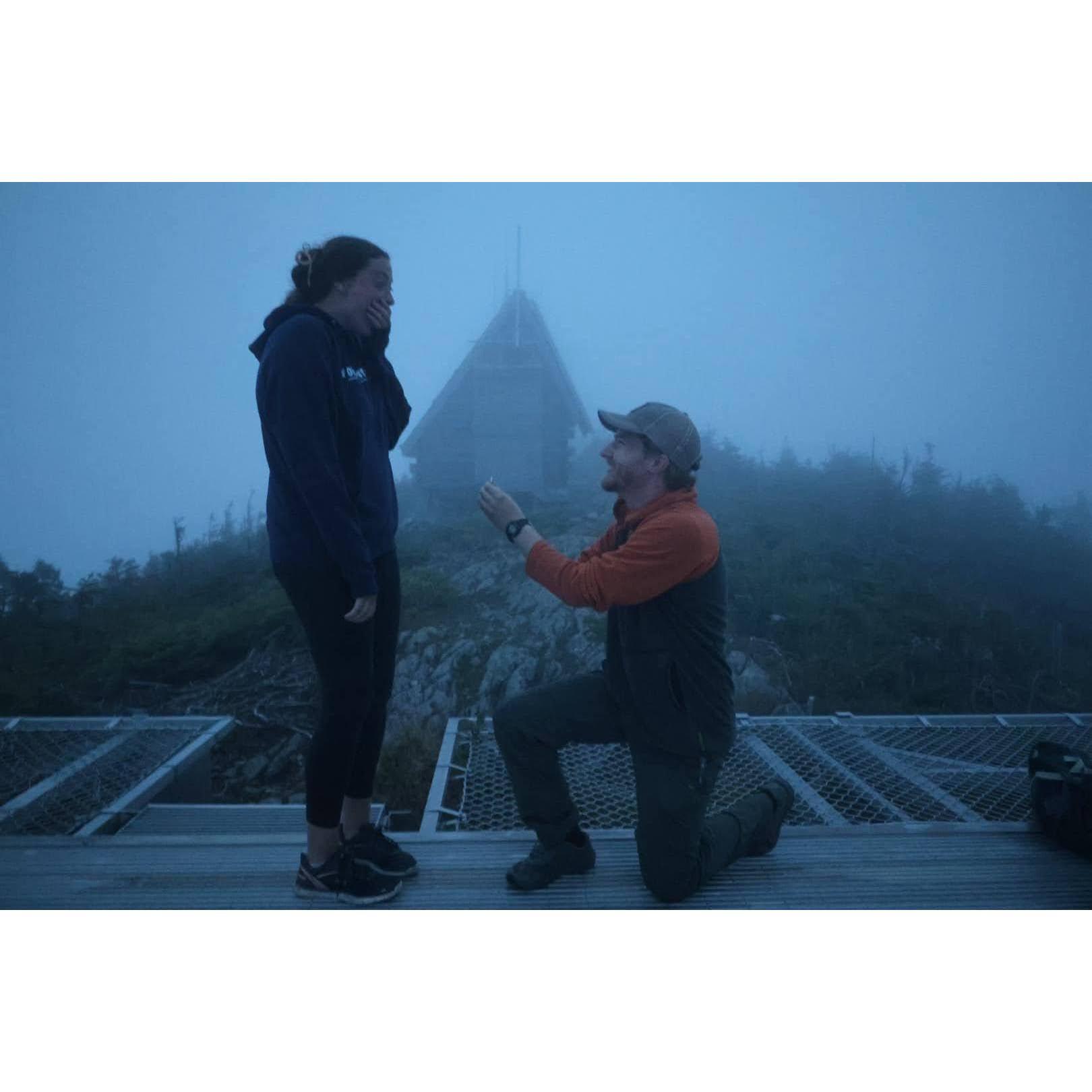 The night Aaron proposed at the top of Bald Mountain, Maine.