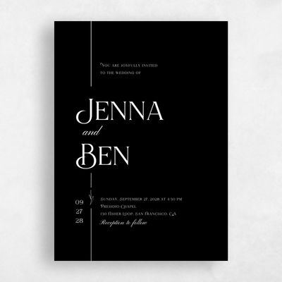 Black Wedding Invitation - Hartington Portrait