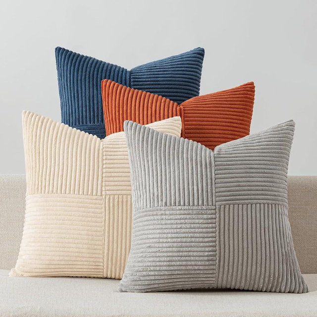 MIULEE Blue Rust Throw Pillow Covers 16x16 Inch Set of 4 Boho Farmhouse Cushion Cases Soft Corduroy Nordic Corduroy Pillow Cases Patchwork Home Decor for Couch Sofa Bedroom