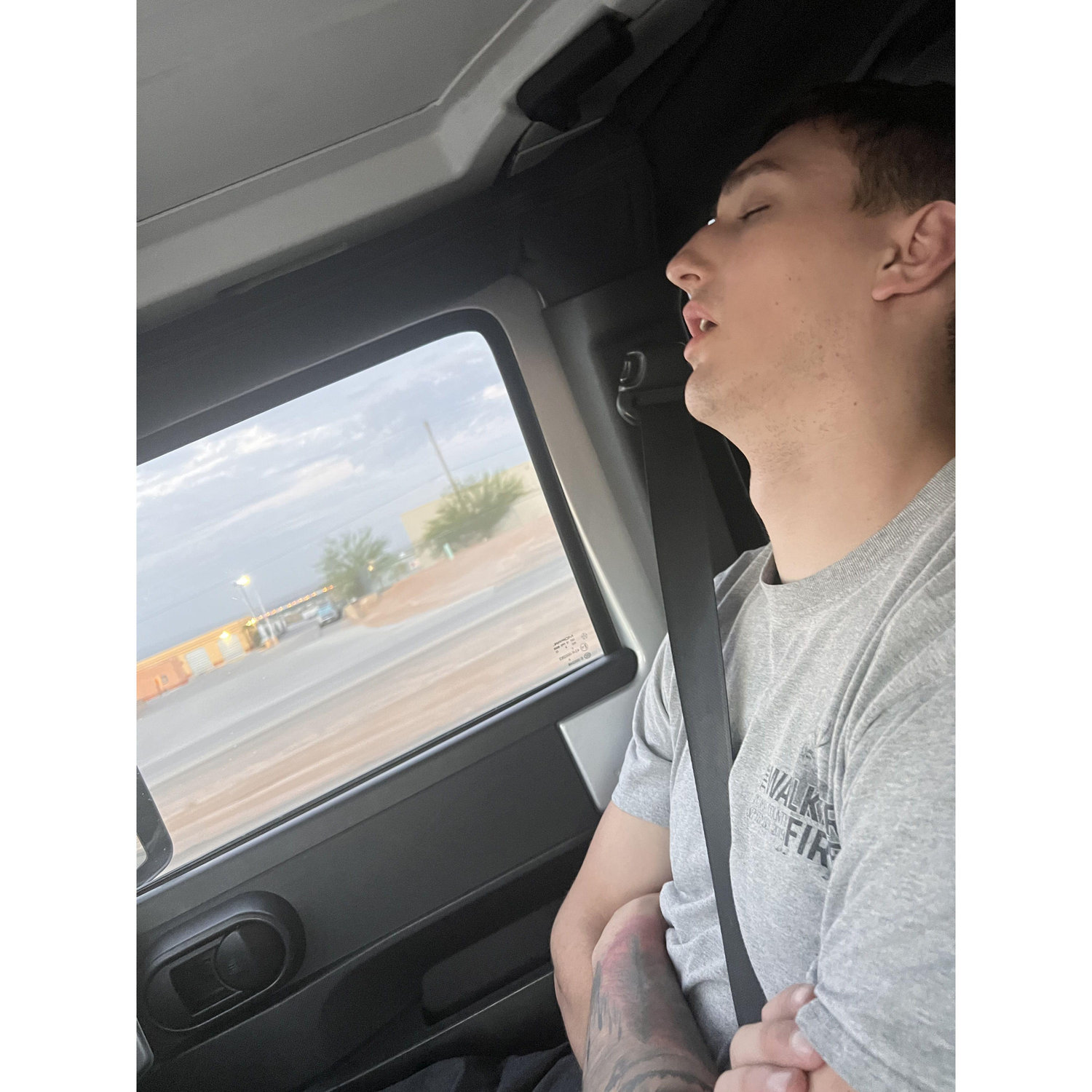Day 2 of our road trip across the country, Teagan slept until we found food.